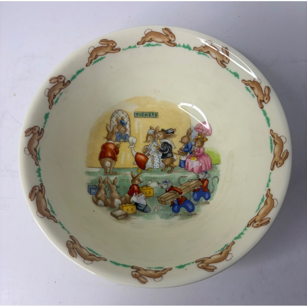 Royal Doulton Bunnykins Bowl English Fine Bone China Ticket Booth Running Rabbit